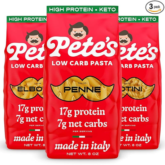 17g High Protein Variety Penne, Rotini, Elbow Macaroni Pasta | 7g Low Carb Keto Pasta | Healthy, Italian Pasta From Italy | 3-Pack, 8oz - Pete's Pasta