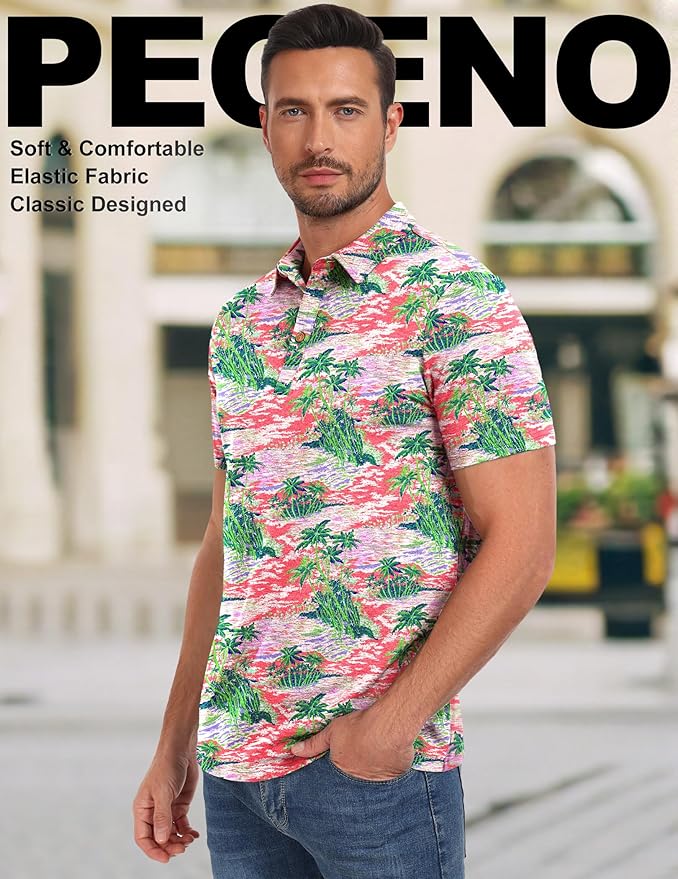 PEGENO Mens Polo Shirts Short Sleeve Casual Cotton Golf Shirts Performance Polo Shirts for Men