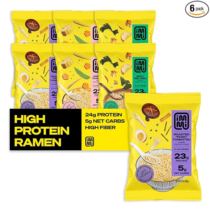 immi Variety Pack Ramen, Creamy "Chicken", Spicy Red Miso, Roasted "Pork" Tonkotsu, 100% Plant Based, Keto Friendly, High Protein, Low Carb, Packaged Noodle Meal Kit, Ready to Eat, 6 Pack
