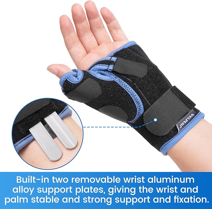 VELPEAU Carpal Tunnel Wrist Brace with Thumb Stabilizer Night Support, Completely Stabilizes Wrist Thumb Joint, Pain Relief for Tendonitis, De Quervain's Tenosynovitis, Arthritis (Short, Left Hand, S)
