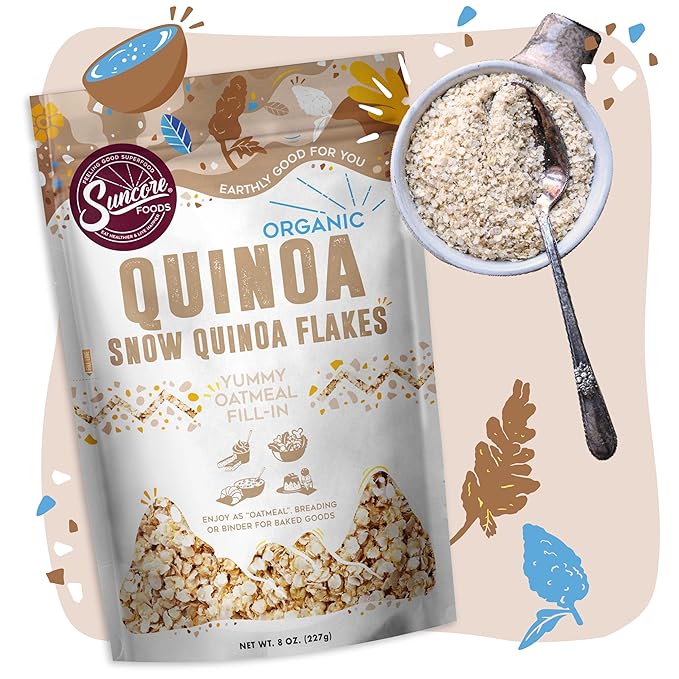 Suncore Foods Organic Snow Quinoa Flakes, Gluten-Free, Non-GMO, 8oz (1 Pack)