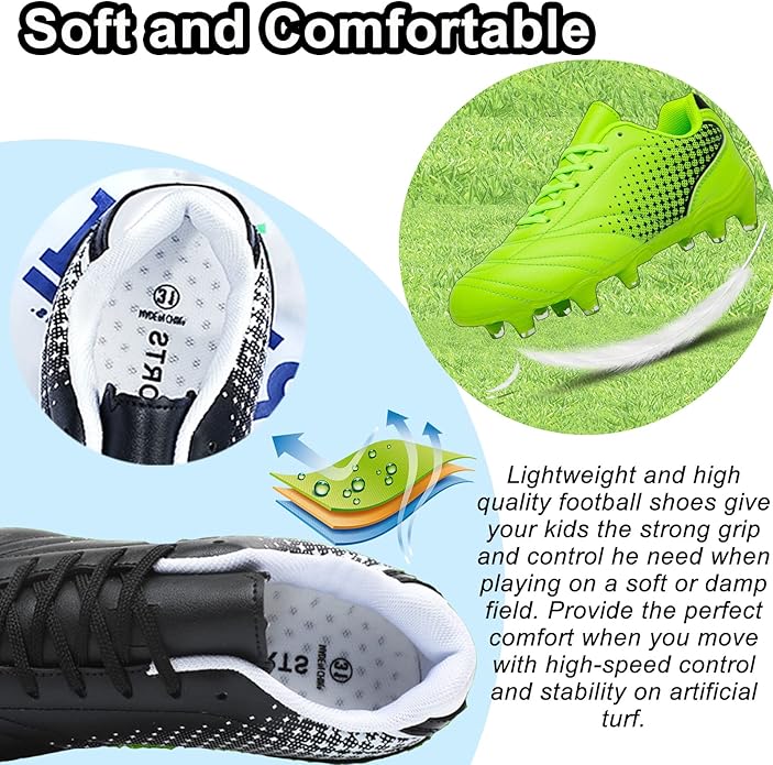 LIZRHA Soccer Shoes for Boys Girls Soccer Cleats Boys Girls Kids Athletic Outdoor Football Shoes Youth Football Cleats Outdoor & Indoor Soccer Shoes Lightweight, Running & Training for Students