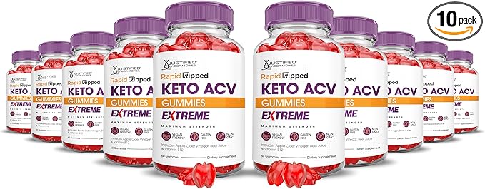 (10 Pack) Rapid Ripped Keto ACV Gummies Extreme 2000MG Rapidripped Keto Gummies Apple Cider Vinegar Formulated with Pomegranate Beet Juice Powder B12 Vegan Non GMO 600 Gummys