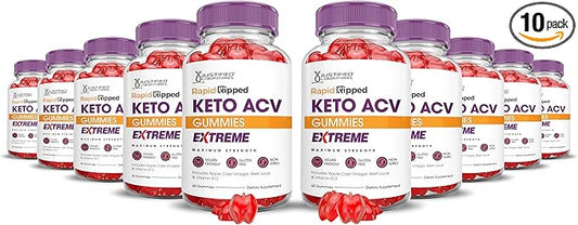 (10 Pack) Rapid Ripped Keto ACV Gummies Extreme 2000MG Rapidripped Keto Gummies Apple Cider Vinegar Formulated with Pomegranate Beet Juice Powder B12 Vegan Non GMO 600 Gummys