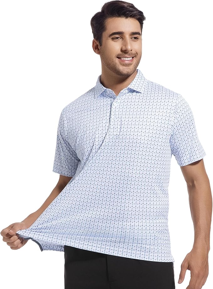 SAMERM Mens Golf Shirts Short Sleeve Dry Fit Performance Moisture Wicking Print Sport Polo Shirts for Men Casual