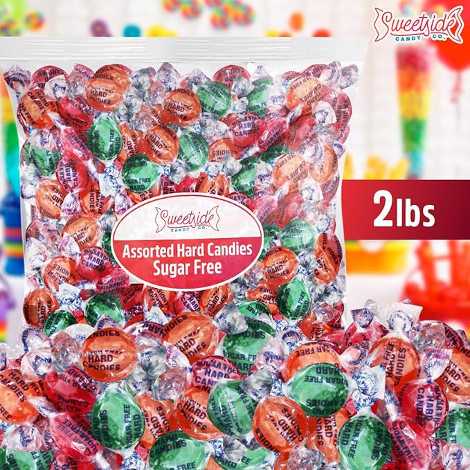 Sweetside Assorted Hard Candy Sugar Free, 2lb Pack of Bulk Hard Candy Individually Wrapped, Perfect Sugar Free Hard Candies for Candy Bowls, Party Favors, Office Treats, Halloween Candy and Gift Assortments