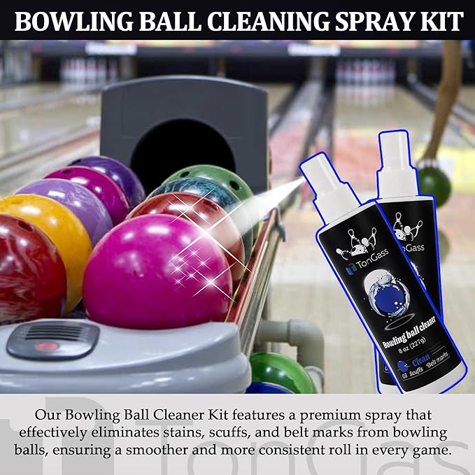 TonGass (2+1 Pack Bowling Ball Cleaner Spray Kit with Towel, Portable Bowling Spray Accessories, Oil & Scuff Mark Cleaner, Restores Tack and Prolongs Lifespan of Ball