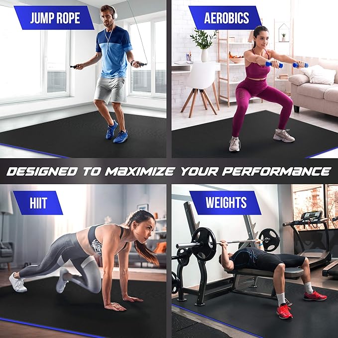 Sensu Large Exercise Mat – 6' x 4' x 8.5mm Extra Thick – Durable and Shoe-Friendly Workout Mat for Home Gym – Non-Slip Fitness Mat for Strength Training, Stretching, Cardio, and Balance Exercises