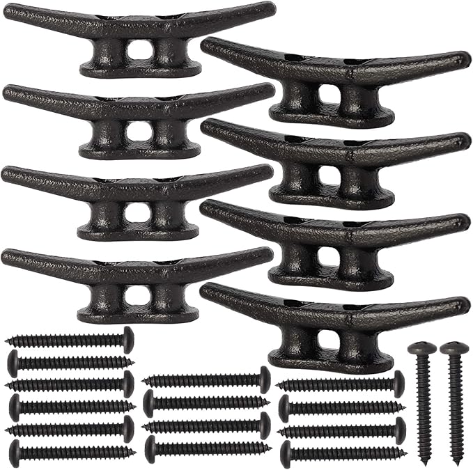 4 inch Dock Cleats 4/6/8/12/16/20/24 Pack,Boat Dock Cleats Rope Cleat Marine Cleats Iron Boat Cleats with Hardware ldeal for Deck,Nautical Decor,Cleats for Boat Dock,Boat Tie Down Cleats