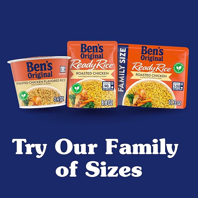 BEN'S ORIGINAL Roasted Chicken Flavored Rice Single Serve Cup, Snack or Side, Microwave in 3.5 Minutes, 2.4 oz (Pack of 8)