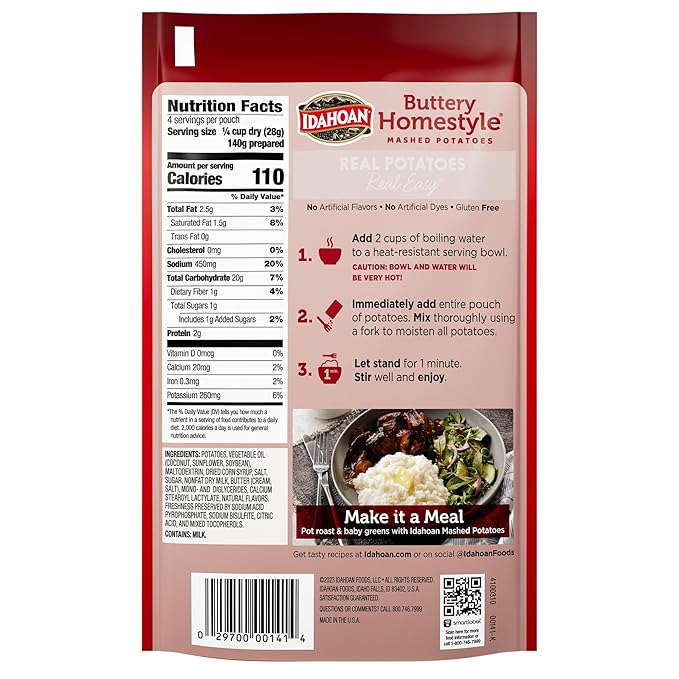 Idahoan Mashed Potatoes, Buttery Homestyle, 4 oz (Pack of 4)