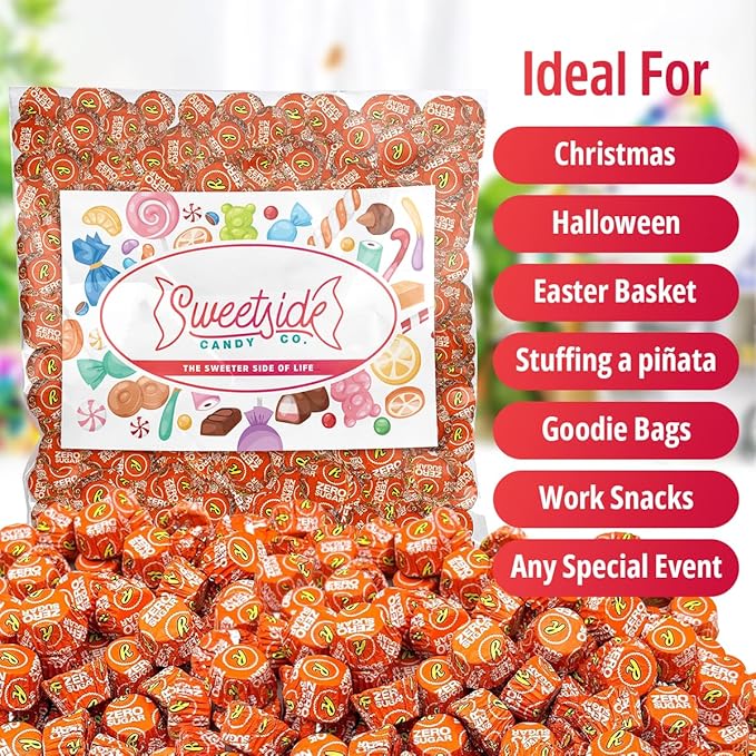 Zero Sugar Peanut Butter Cups - Miniatures Peanut Bite-Size Treat Candies Encased in a Crunchy Milk Rich Chocolate Shell for a Melt in Your Mouth Snacking, 2lb Bulk Candy Individually Wrapped Bag