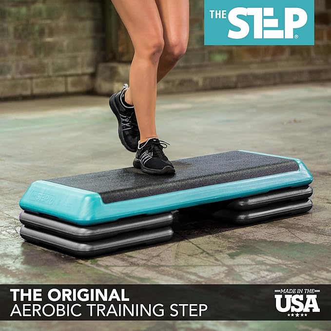 The Original STEP Exercise Step Platform, Health Club Size Stepper for Exercise at Home with 4 Stackable Risers for Height Adjustments