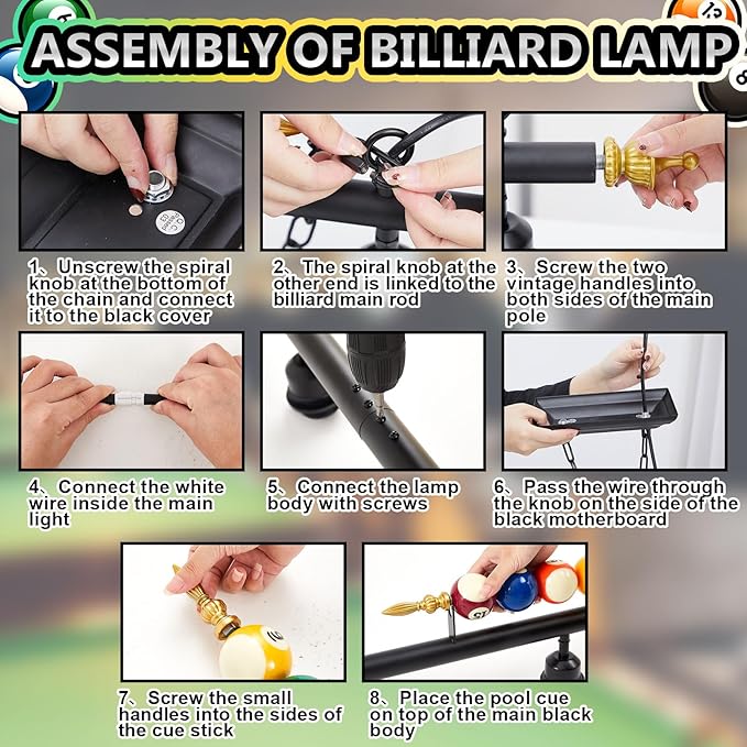 Adjustable Pool Table Lights for 7'-8' Billiard Light Hanging Pool Table Light Fixture Lighting Pendant Lamp with Metal Shades for Game Rooms (Bulb Not Included)(4 Lights)