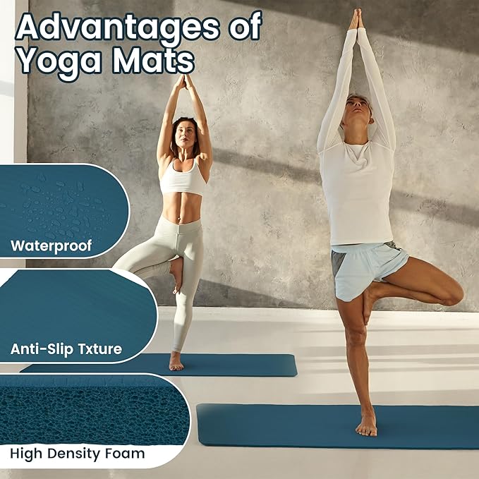 Yoga Mat, 1/2-Inch Extra Thick High Density Exercise Mat, Anti-Tear Exercise Yoga Mat with Carrying Strap, Suitable for Various Yoga Exercises