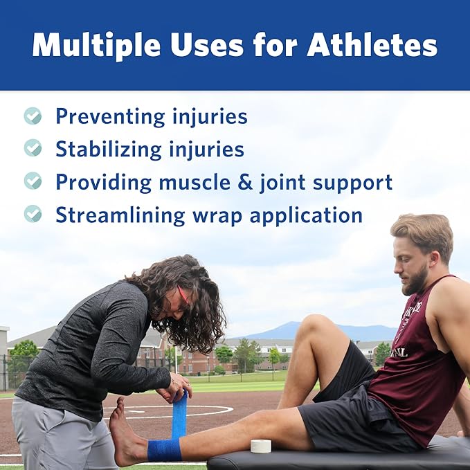 PowerFlex – Self-Adhering Sports Wrap for Injury Prevention & Post-Injury Stability – Medical-Grade, Sweat & Water Resistant First Aid Wrap for Athletes - Red, 2 inch, 6 Rolls