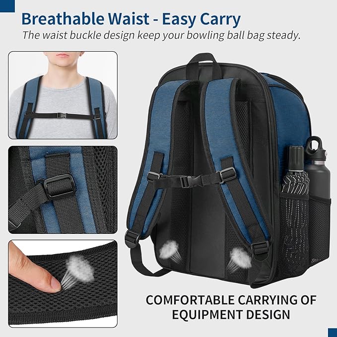 Single Bowling Ball Bag Backpack with Shoe Bag Up to Size 16, Accessories Gifts for Bowling Lovers,Bowling Bag with Padded Ball Holder