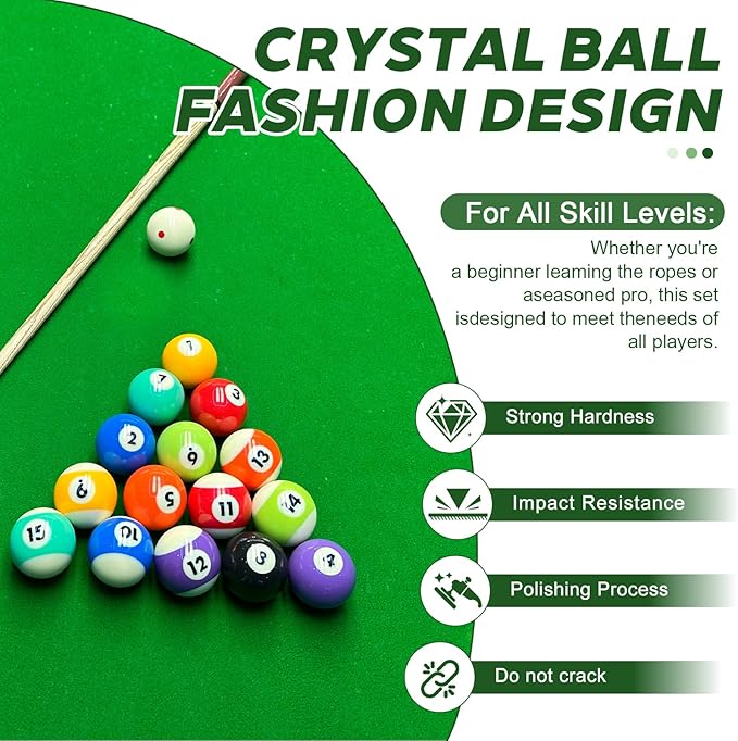 Billiard Balls Set, Deluxe 2-1/4" Regulation Size Billiard Pool Balls for Replacement (16 Resin Balls)