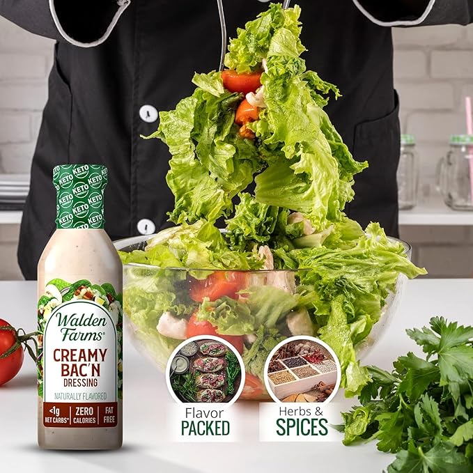 Walden Farms Creamy Bac’n Dressing – Low Carb, Calorie-Free, Gluten-Free, Keto-Friendly, Sugar-Free, Fat-Free, Dairy-Free Smoky Bacon Flavor – 12 oz Bottle