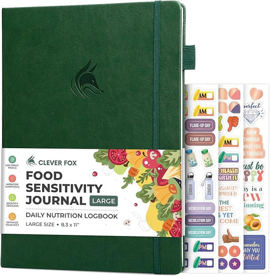 Clever Fox Food Sensitivity Journal Large – Daily Intolerance & Symptom Log for IBS, Diabetic, Low Fodmap, Elimination Diet – Health Tracker, 8.3x11” (Forest Green)
