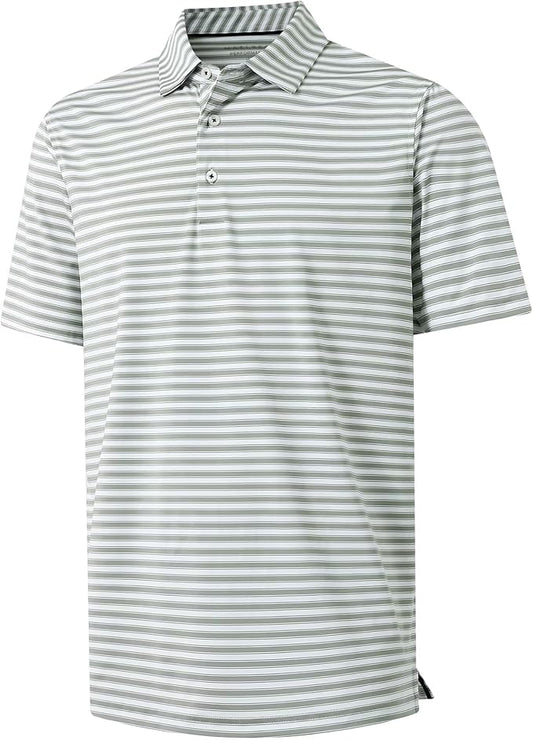 M MAELREG Golf Shirts for Men Short Sleeve Dry Fit Casual Striped Performance Moisture Wicking Collared Mens Polo Shirts