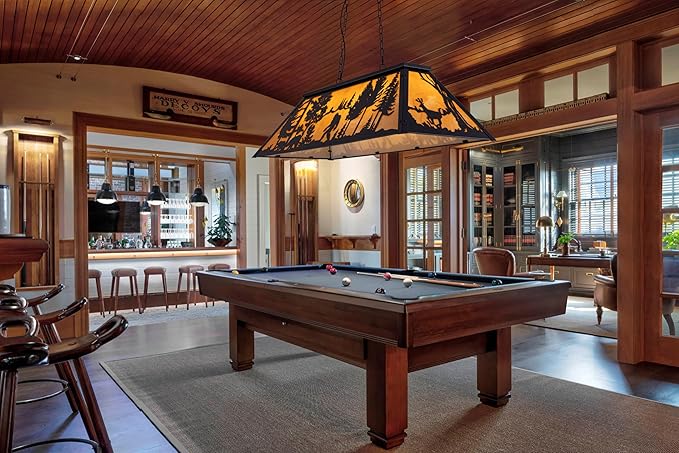 TOCHIC Tiffany Pool Table Light, 4 Lights Vintage Bigfoot Pool Table Light Rustic Billiards Light Fixtures for Game Room, 48" Farmhouse Chandelier for Billiard Table Game Room Man Cave Club Kitchen