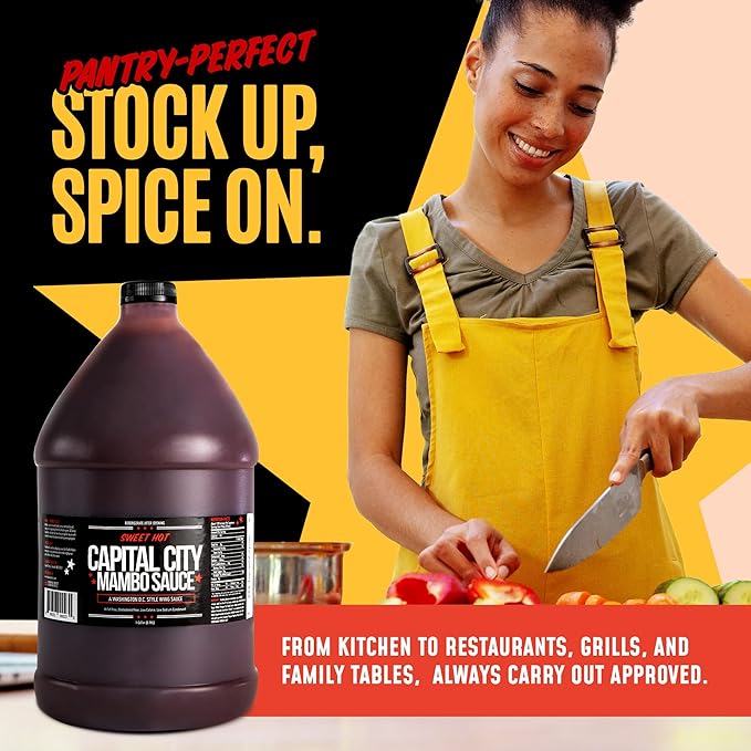 Capital City Mambo Sauce Sweet Hot, Washington DC Wing Sauces, Perfect Condiment for Wings Chicken Pork Beef Seafood Burgers Rice or Noodles, 128oz (1 Gallon) 4 Pack