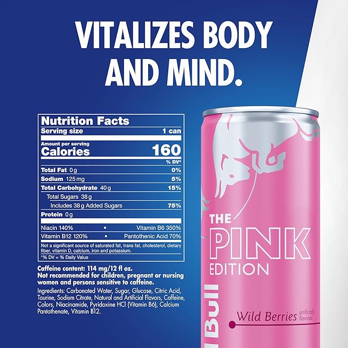 Red Bull Pink Edition Energy Drink, Wild Berries, 12 fl. z., Case of 24 cans, with 114mg Caffeine, Taurine & B Vitamins