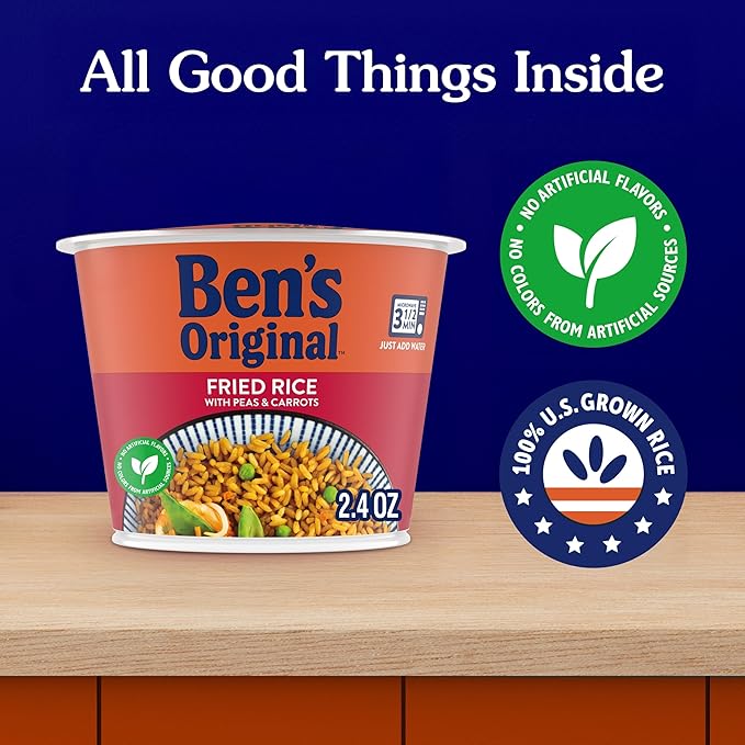 BEN'S ORIGINAL Fried Rice Single Serve Cup, Snack or Side, Microwave in 3.5 Minutes, 2.4 oz (Pack of 8)