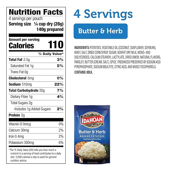 Idahoan Mashed Potatoes, Butter & Herb, 4 oz