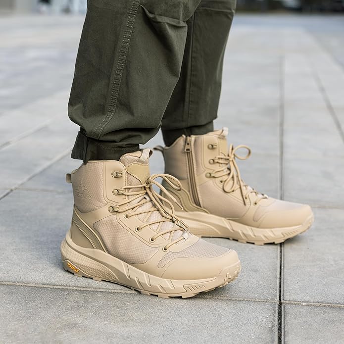 NORTIV 8 Men's Military Tactical Boot Lightweight Comfortable Boots for Work All Day Side Zipper Motorcycle Combat Hiking Boots Metrostrike(8-9 Inches)