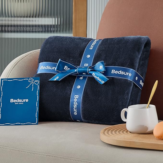Bedsure Fleece Throw XL Blanket Navy - 300GSM Soft Lightweight Plush Cozy Blankets for Bed, Sofa, Couch, Travel, Camping, 50x70 inches