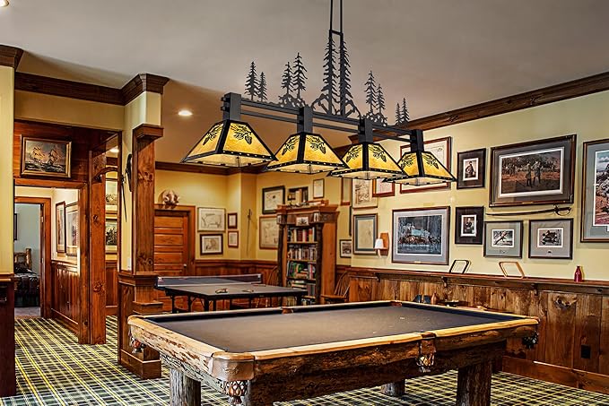 TOCHIC 64" Pool Table Light, 4 Lights Tiffany Billiard & Pool Table Lights, Farmhouse Chandelier for Dining Room Rustic Hanging Ceiling Light Fixture for 7 to 9 ft Tables Game Room Basement Bar