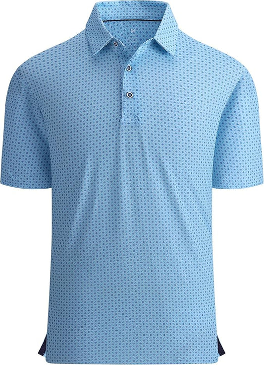 Esabel.C Golf Shirts for Men Dry Fit Performance Short Sleeve Print Moisture Wicking Collared Shirt