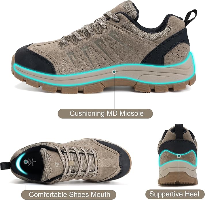 OL OUTJET LEGEND Men's Waterproof Hiking Shoes Leather Comfortable Lightweight Anti-Slip Outdoor Walking Work Sneakers
