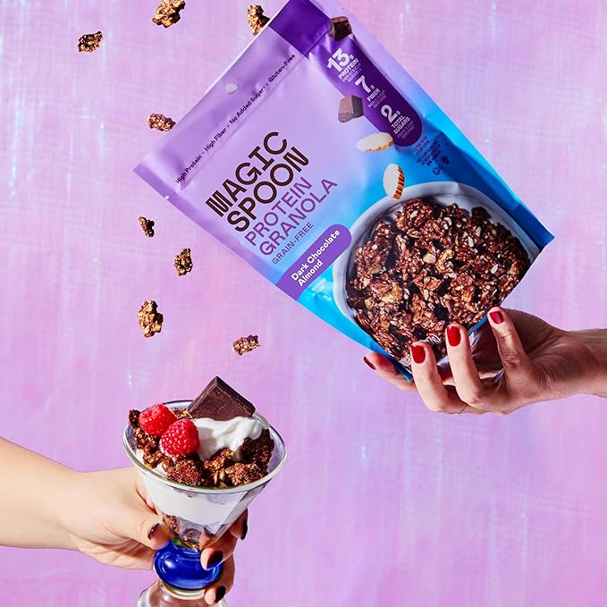 Magic Spoon Protein Granola - High Protein Granola, Keto Friendly, Low Sugar, Grain Free, Healthy Breakfast or Quick Snack (1 bag of each: Mixed Berry, Dark Chocolate Almond)