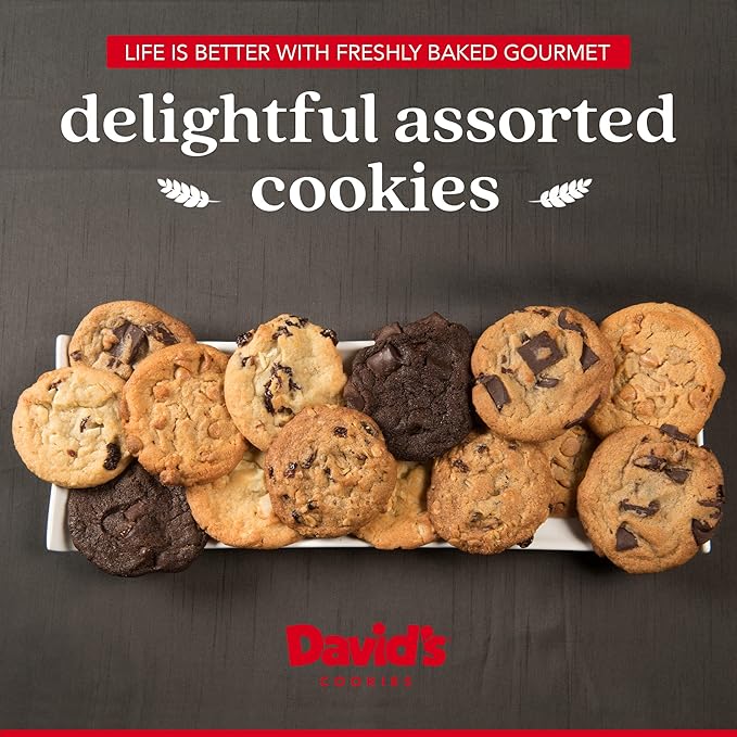 David's Cookies Assorted Cookies in Carton Pack | Delicious Homemade Treats, Freshly-Baked Gourmet Food Cookie Gift Snacks - Great For Superbowl Sharing With Family, Friends And Loved Ones - 1 Pack