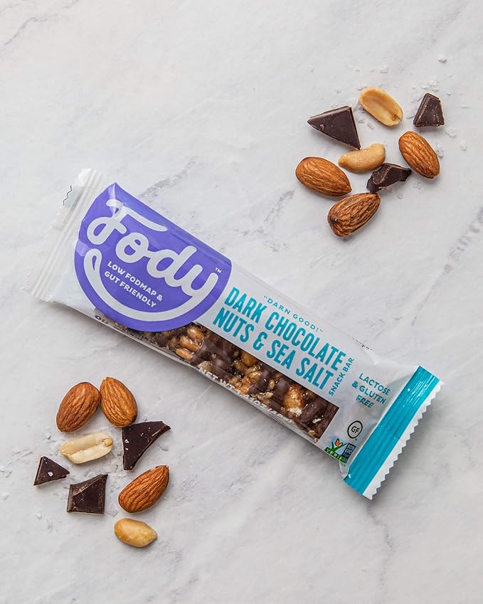Fody Foods Snack Bars Variety Pack, 1.41 Oz (Pack of 6), Almond Coconut & Dark Chocolate Nuts & Sea Salt, Protein Bars, Low FODMAP, Gut & IBS Friendly, Vegan, Lactose Free, Non-GMO, Gluten Free