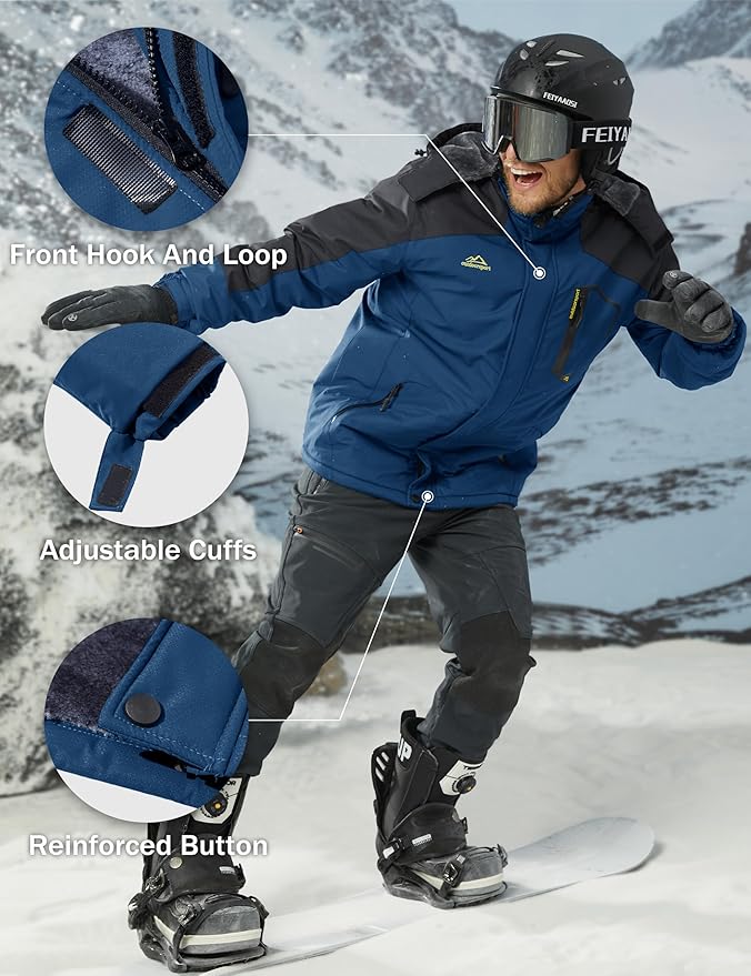 MAGCOMSEN Men's Winter Coats Water Resistant Ski Snow Jacket Warm Fleece Jacket Parka Raincoats With Multi-Pockets