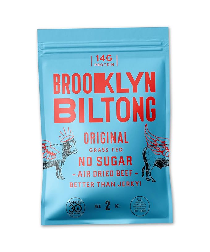 New Brooklyn Biltong - Air Dried Grass Fed Beef Snack, South African Beef Jerky - Whole30 Approved, Paleo, Keto, Gluten Free, Sugar Free, Made in USA - 2 oz (Original))