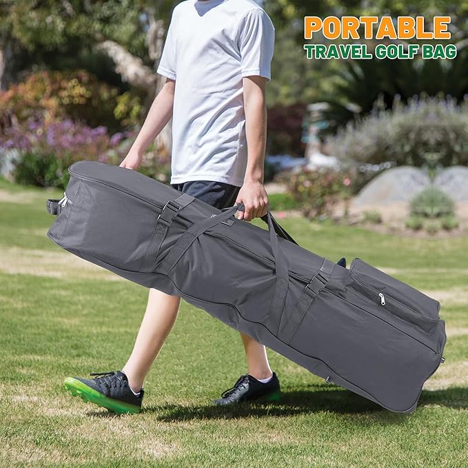 Golf Travel Bags for Airlines with Adjustable Support Rod and Detachable Shoulder Straps, Soft Foldable Golf Club Travel Covers, 900D Heavy Duty Oxford