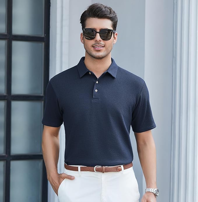 WARHORSEE Golf Polo Shirts for Men Short Sleeve Wrinkle Free 4 Way Stretch Moisture Wicking Performance Collared Tshirts