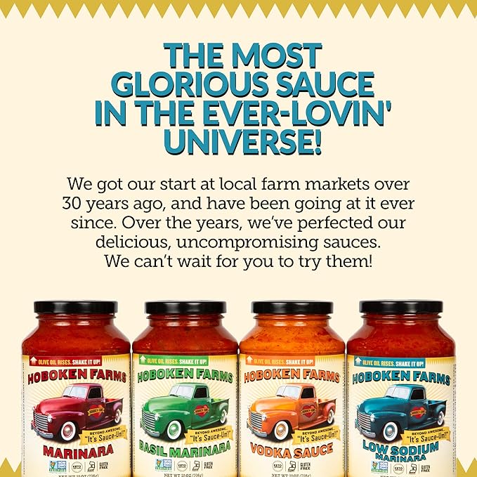 Hoboken Farms Low Sodium Marinara Sauce - Keto Certified, No Sugar Added, Non GMO Project Verified, Plant Based, and Paleo Friendly! (25 Fl Oz, Pack of 2)