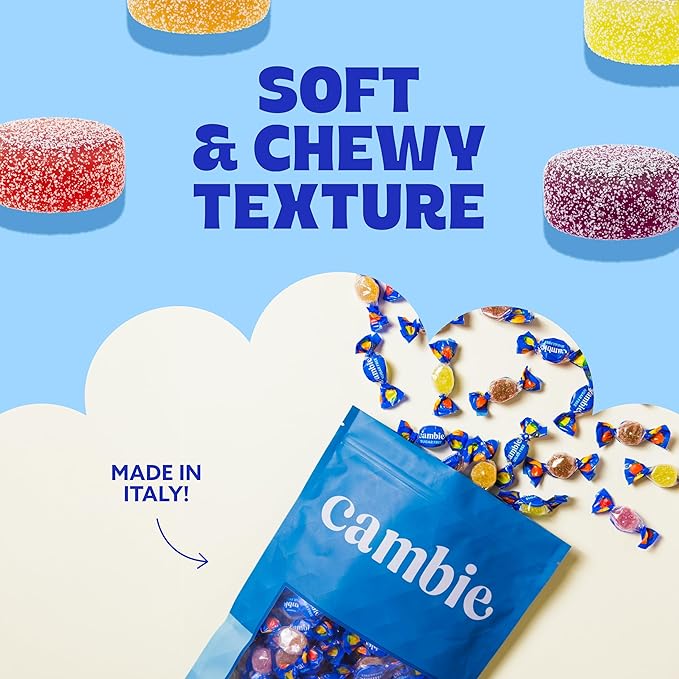 Cambie Sugar Free Gummies - 1 lb of Individually Wrapped Sugar Free Candy, Assorted Fruit Flavors, Diabetic Friendly, Keto, Low Carb, Vegan, Natural Flavors, Made in Italy