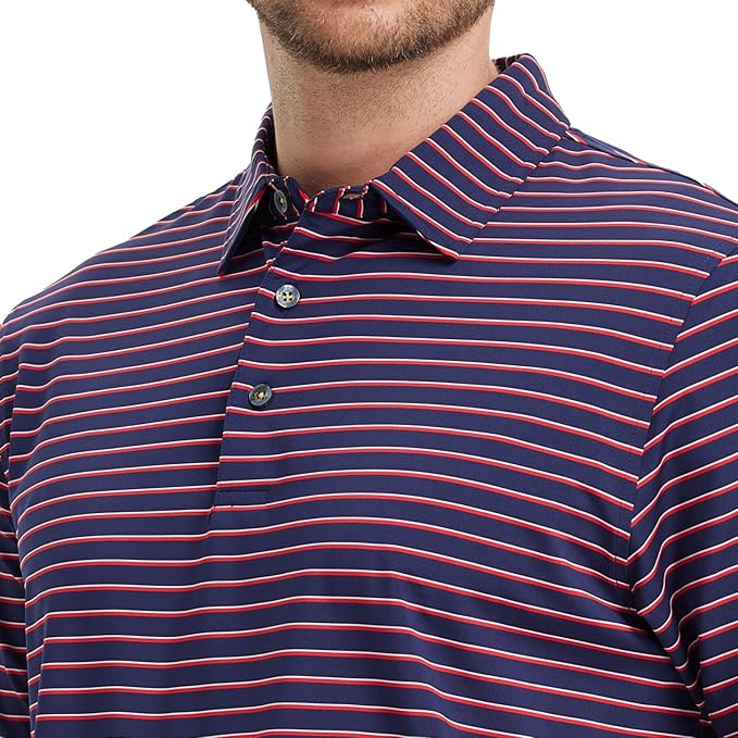 M MAELREG Golf Shirts for Men Moisture Wicking Striped Polo Performance Dry Fit Business Sports Mens Polo Shirts Short Sleeve