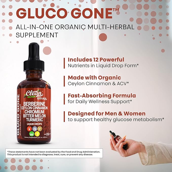 Clean Nutra Berberine with Ceylon Cinnamon Supplement Liquid Drops + Bitter Melon Extract, Glucomannan, Gymnema, Chromium, Turmeric, Organic Panax Ginseng, Moringa GLP-1 Support