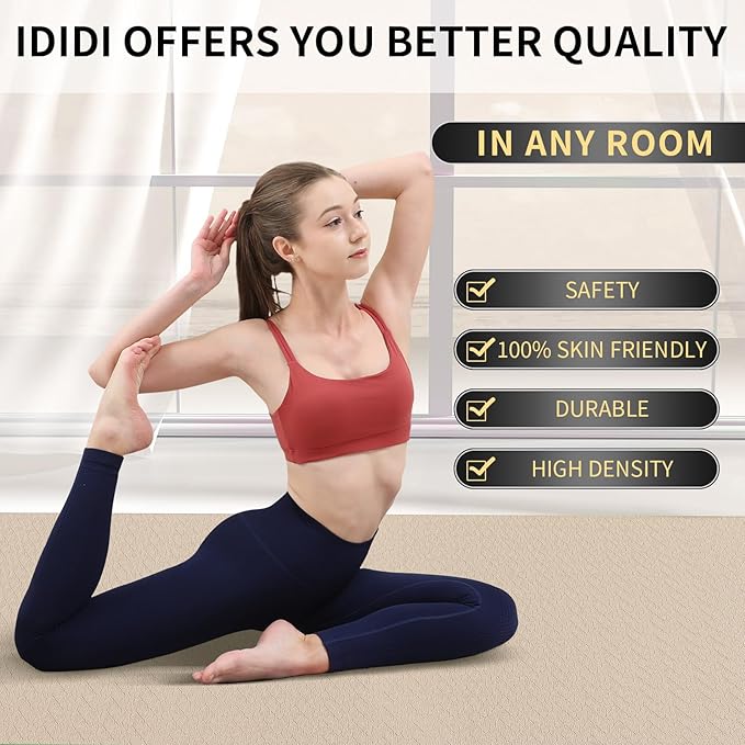 10mm Large Yoga Mat (6'x 4') - Extra Long and Wide 72 x 48 x 0.4 inches, Non-Slip POE Fitness Mat, Eco-Friendly, Thick Wide Exercise Mat for Home Workouts,Ideal for Yoga and Pilates.