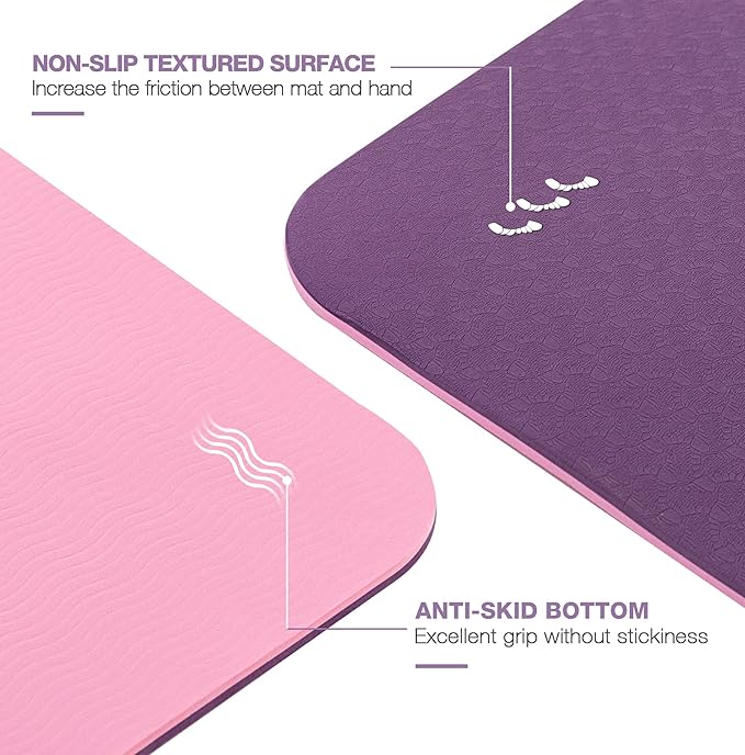 Large Yoga Mat for Men and Women 1/4 & 2/5 Inch Extra Thick TPE Fitness Mat for Home Gym Workout, Non-Slip, Eco Friendly Exercise Mat for Yoga, Pilates, Stretching, Meditation