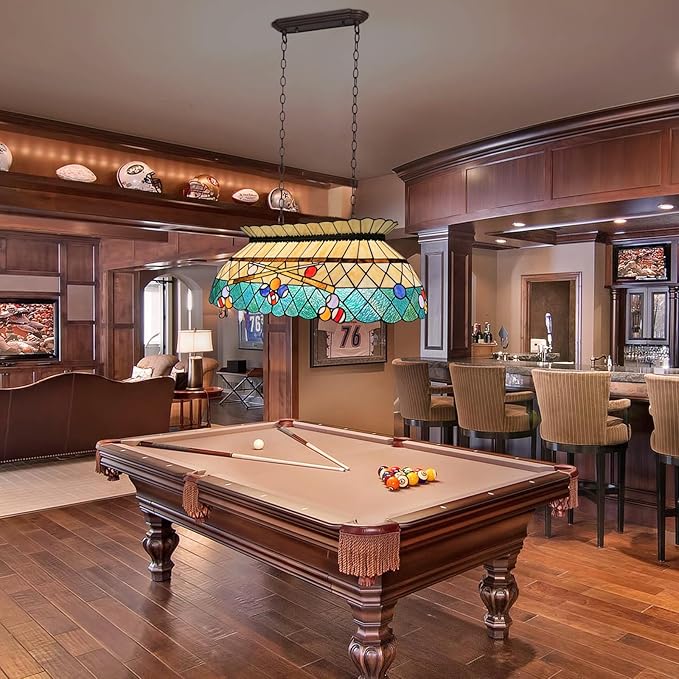 Capulina Tiffany Pool Table Light Pendant Light Fixture 3 Light Amber Green Style Stained Glass Chandelier for Billiard Room Kitchen Island Dining Room