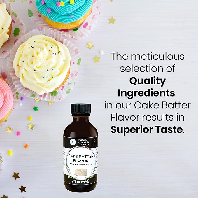 Natural Cake Batter Extract - 2 oz - Water-Soluble - By Harvest Moon Delights - Cake Batter Extract for Baking, Ice Cream, Drinks, and Candy - Flavoring, Sugar Free